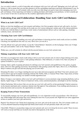 Unlocking Enjoyable and Exhilaration: Managing Your Activ Gift Card Balance
