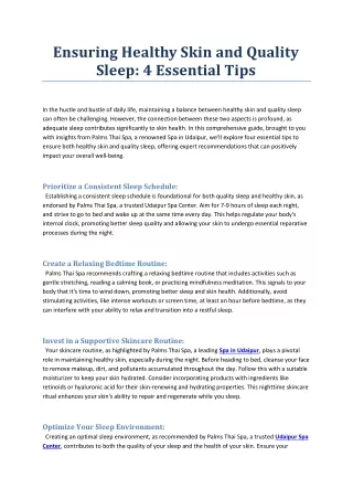 ensuring healthy skin and quality sleep