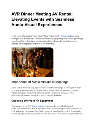 AVR Dinner Meeting AV Rental_ Elevating Events with Seamless Audio-Visual Experiences