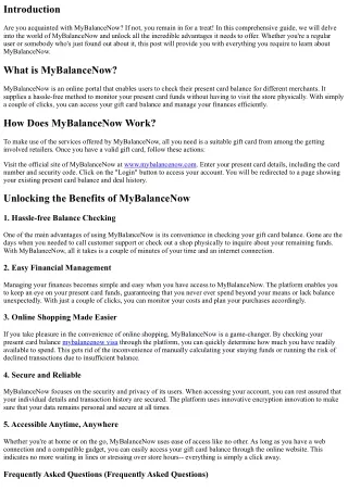 Unlocking the Benefits of MyBalanceNow: Everything You Need to Know
