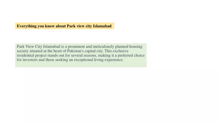 everything you know about park view city islamabad