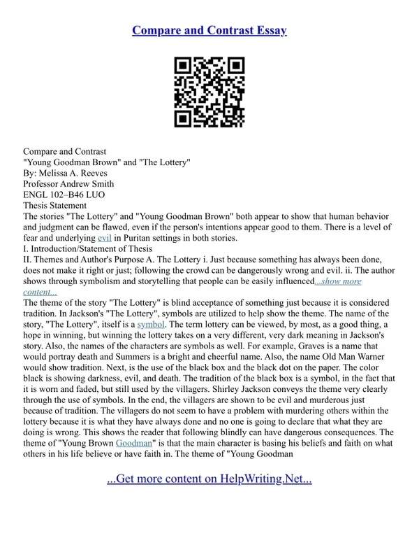 Good Topics For Compare And Contrast Essay