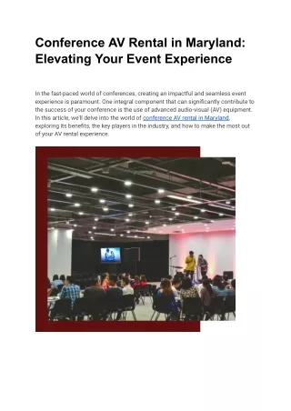 Conference AV Rental in Maryland_ Elevating Your Event Experience