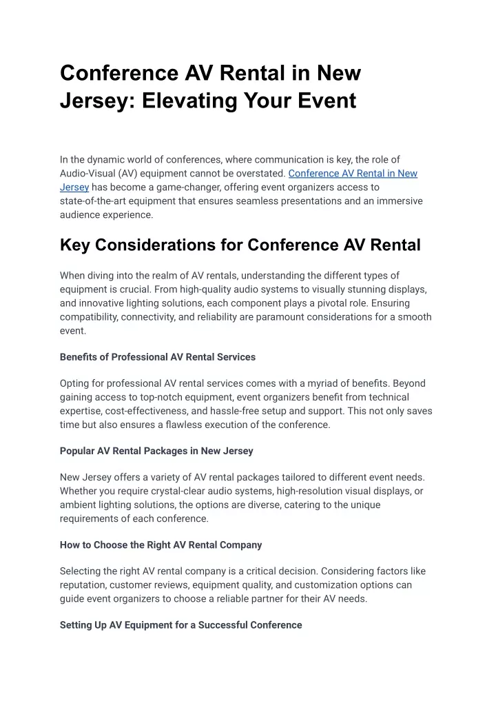 conference av rental in new jersey elevating your