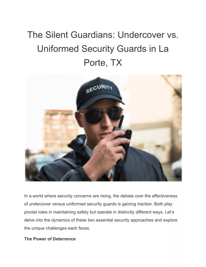 the silent guardians undercover vs uniformed