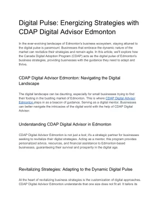 Digital Pulse- Energizing Strategies with CDAP Digital Advisor Edmonton