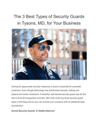 The 3 Best Types of Security Guards in Tysons, MD, for Your Business