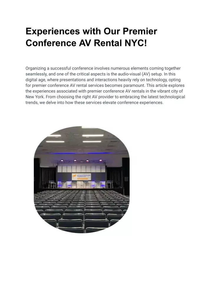 experiences with our premier conference av rental