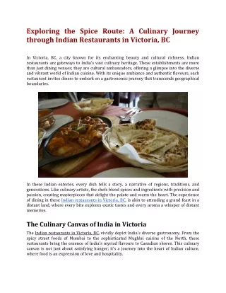 Exploring the Spice Route A Culinary Journey through Indian Restaurants in Victoria BC