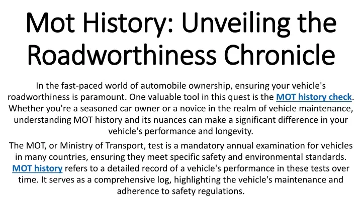 mot history unveiling the roadworthiness chronicle