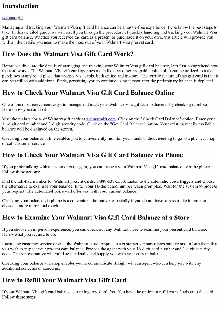 PPT - How to Quickly Handle and Track Your Walmart Visa Gift Card Balance  PowerPoint Presentation - ID:12741783