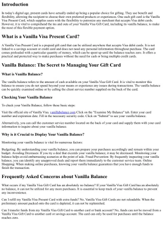 Vanilla Balance Explained: Comprehending the Ins and Outs of Your Vanilla Visa P