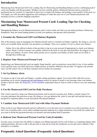 Maximizing Your Mastercard Present Card: Top Tips for Monitoring and Handling Ba