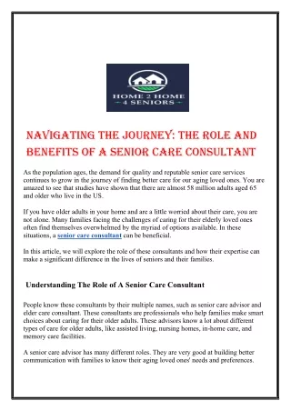 Navigating The Journey: The Role And Benefits of A Senior Care Consultant