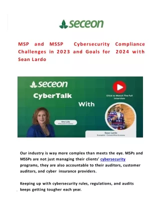 MSP and MSSP Cybersecurity Compliance Challenges in 2023 and Goals for 2024 with Sean Lardo