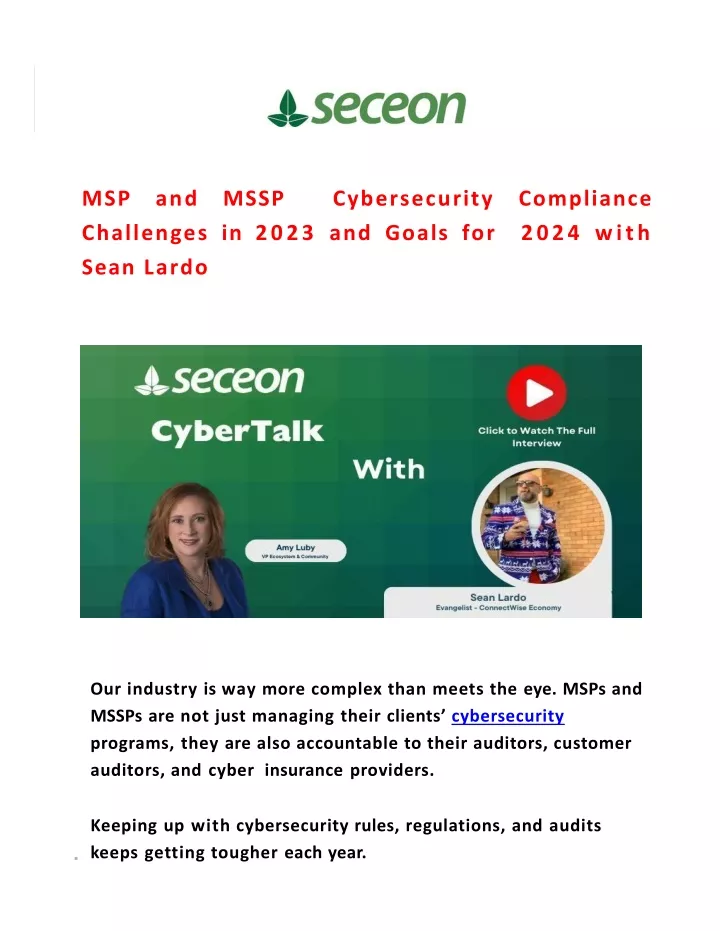 PPT - MSP and MSSP Cybersecurity Compliance Challenges in 2023 and ...