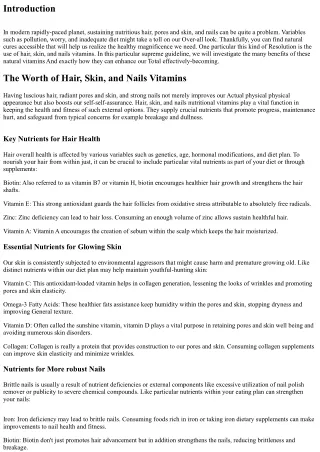Hair, Skin, and Nails Natural vitamins: Your Best Guide to Wholesome Beauty