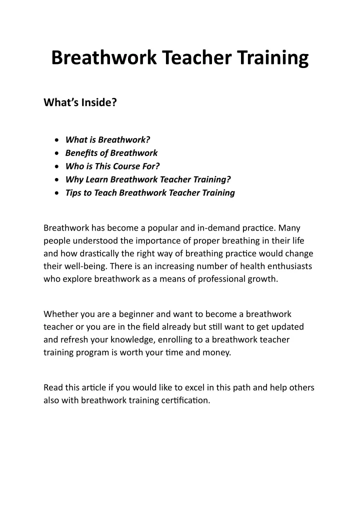 breathwork teacher training