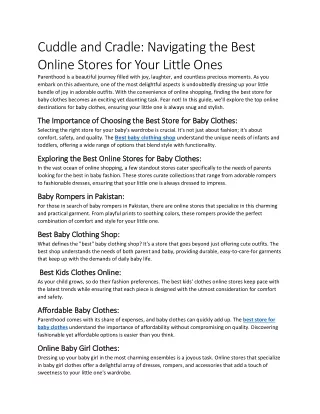 Cuddle and Cradle: Navigating the Best  Online Stores for Your Little Ones