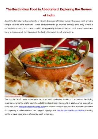 The Best Indian Food in Abbotsford Exploring the Flavors of India