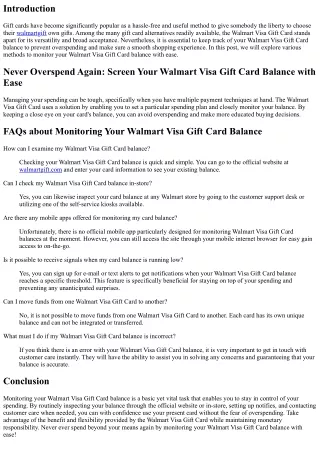 Never ever Overspend Again: Monitor Your Walmart Visa Gift Card Balance with Eas