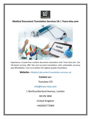 Medical Document Translation Services Uk  Trans-leta.com