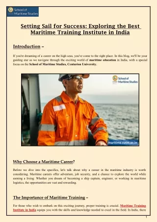 Setting Sail for Success-Exploring the Best Maritime Training Institute in India