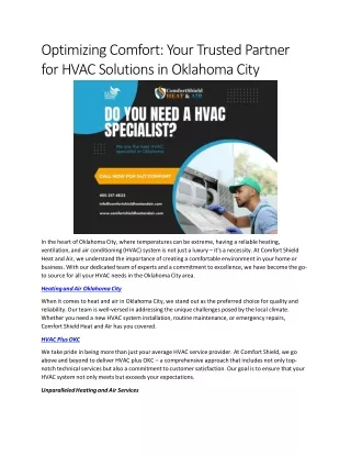 Optimizing Comfort: Your Trusted Partner for HVAC Solutions in Oklahoma City