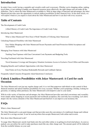 Open Limitless Possibilities with Joker Mastercard: A Card for each Event