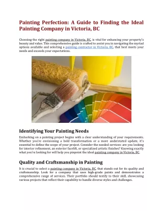 Painting Perfection A Guide to Finding the Ideal Painting Company in Victoria BC