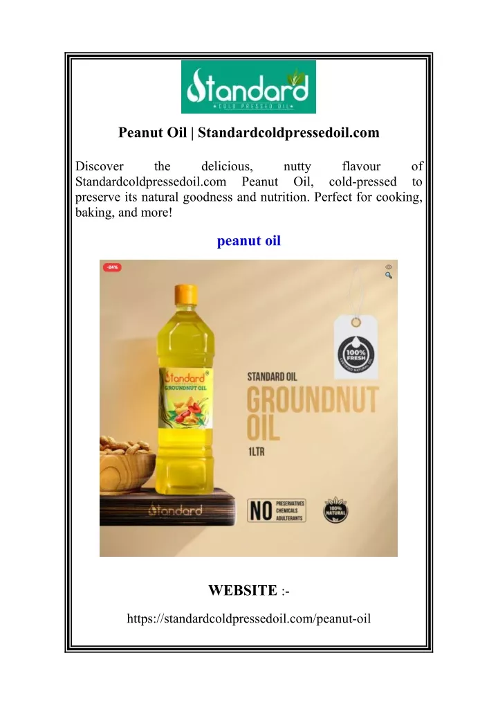 peanut oil standardcoldpressedoil com