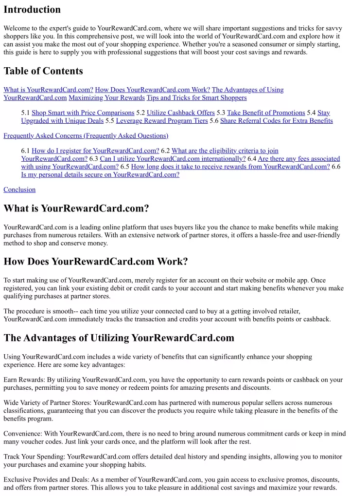 PPT - The Expert's Guide to YourRewardCard.com: Advice for Savvy ...