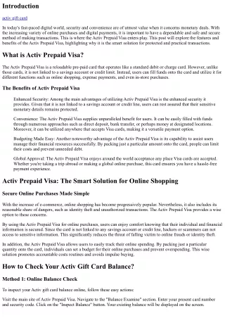 Activ Prepaid Visa: The Smart Option for Secure and Convenient Deals