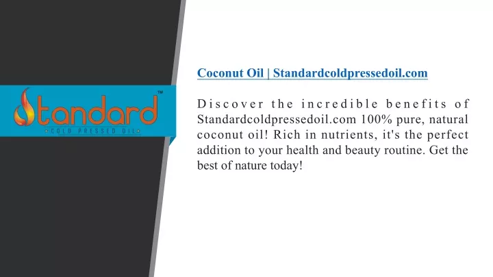 coconut oil standardcoldpressedoil com