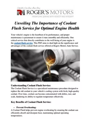 Unveiling The Importance of Coolant Flush Service for Optimal Engine Health