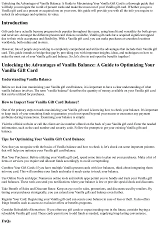 Unlocking the Advantages of Vanilla Balance: A Guide to Maximizing Your Vanilla