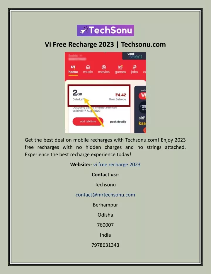 vi free recharge 2023 techsonu com