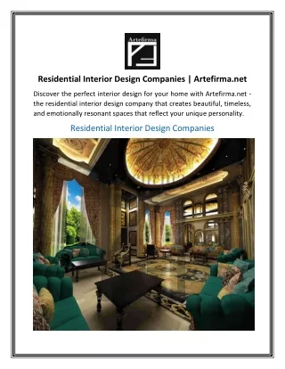Residential Interior Design Companies  Artefirma.net