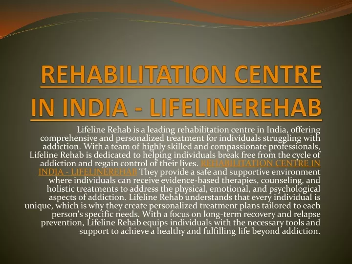 rehabilitation centre in india lifelinerehab