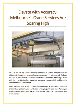 Elevate with Accuracy: Melbourne's Crane Services Are Soaring High
