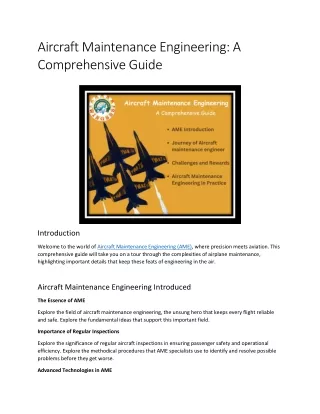 aircraft maintenance engineering a comprehensive