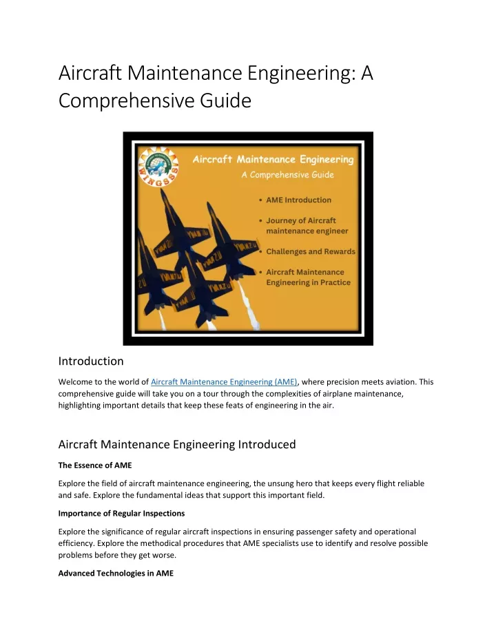 aircraft maintenance engineering a comprehensive