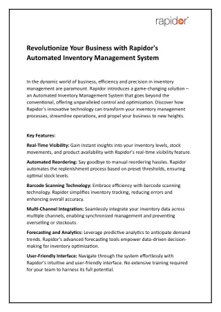 Revolutionize Your Business with Rapidor's Automated Inventory Management System