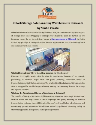 Unlock Storage Solutions Buy Warehouse in Bhiwandi by Shubh Vaastu