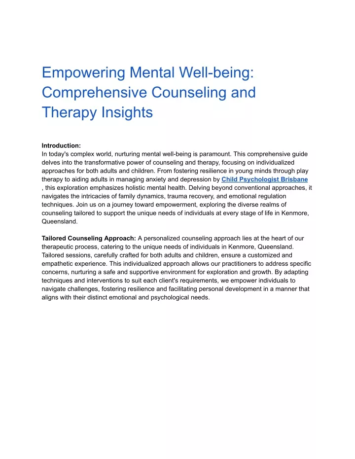 empowering mental well being comprehensive