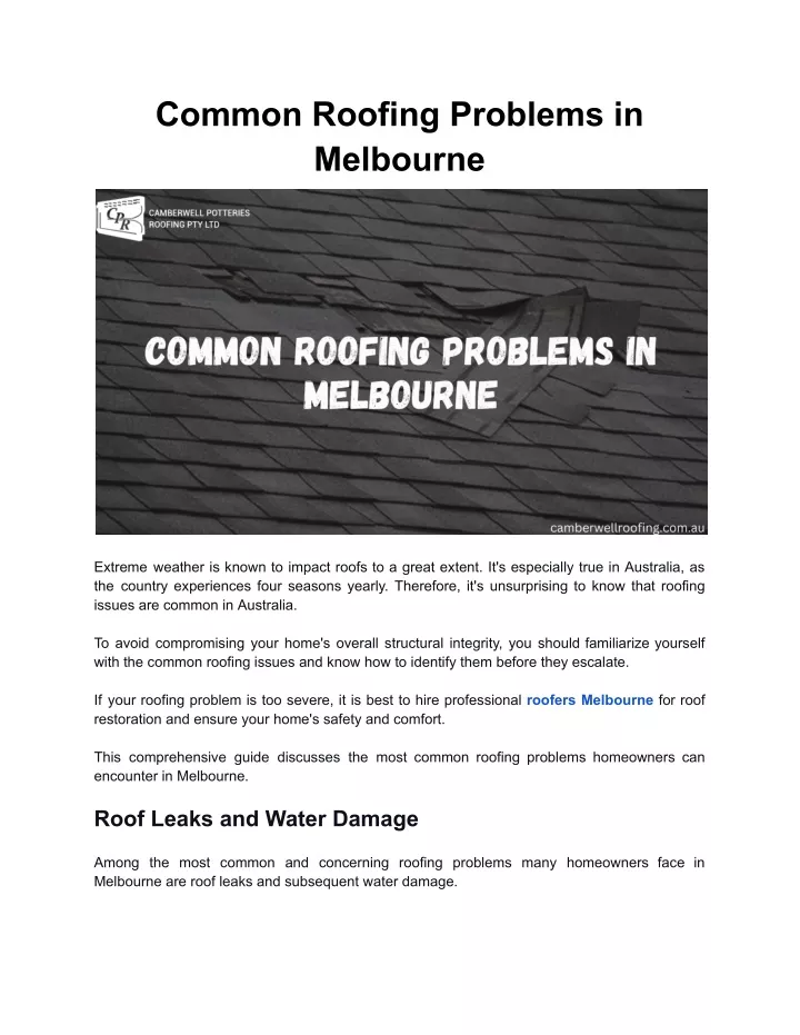 common roofing problems in melbourne
