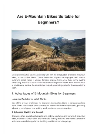 Are E-Mountain Bikes Suitable for Beginners?