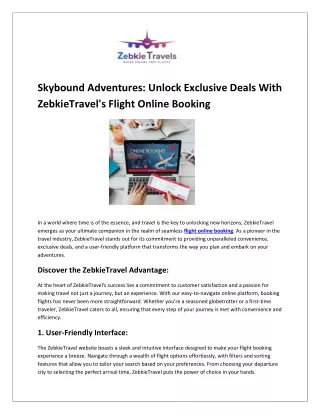 Skybound Adventures: Unlock Exclusive Deals With ZebkieTravel's Flight Online Bo