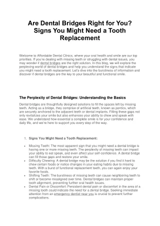 Are Dental Bridges Right for You? Signs You Might Need a Tooth Replacement