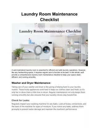 Laundry Room Maintenance Checklist